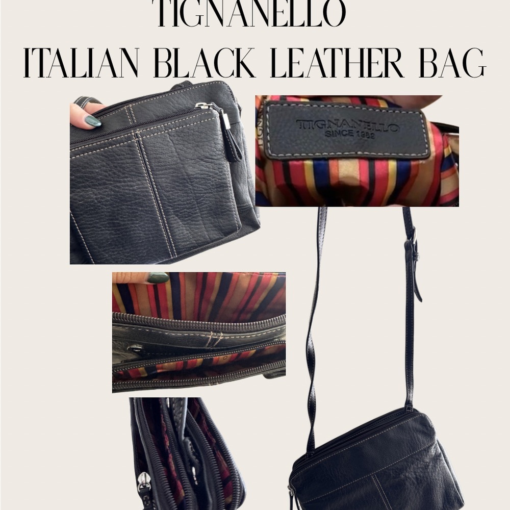 Tignanello Black Leather Crossbody Bag